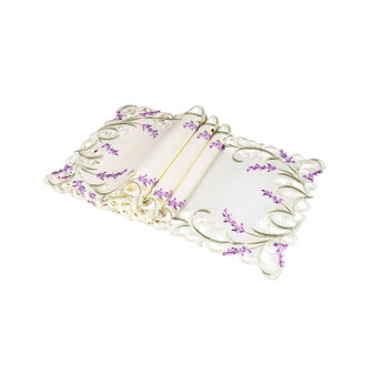 Lavender Lace Embroidered Cutwork Placemats, 13" x 19", Set of 4
