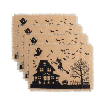 Haunted House Print Burlap Placemat, Set of 4