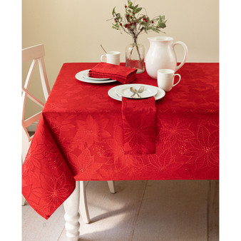 Poinsettia Palace Raised Jacquard Tablecloth, 60" x 102"