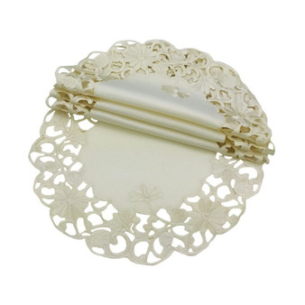 Daisy Lace Embroidered Cutwork Round Doily - Set of 4, 16" x 16"
