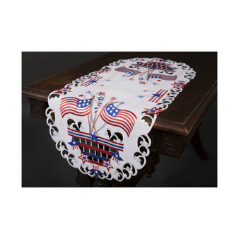 Star Spangled Embroidered Cutwork Table Runner, 15" x 34"