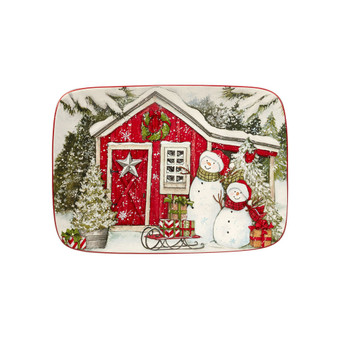 Snowman's Farmhouse Rectangular Platter, 14" x 10"
