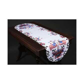 Star Spangled Embroidered Cutwork Table Runner, 15" x 53"