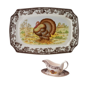 Woodland 3 Piece Turkey Sauce Boat and Platter, Service for 1