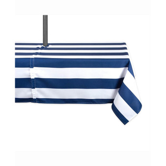 Nautical Blue Cabana Stripe Outdoor Table cloth with Zipper 60" X 120"