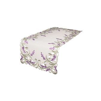 Lavender Lace Embroidered Cutwork Table Runner, 15" x 70"