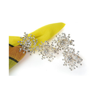 Snowflake Holiday Elegant Jeweled Metal Napkin Rings, Set of 4