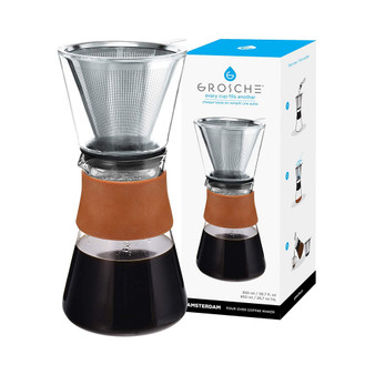 Amsterdam Pour Over Coffee Maker with Double Layer Permanent Stainless Steel Coffee Filter, 28.7 fl oz Capacity