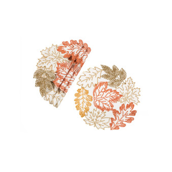 Autumn Leaves Embroidered Cutwork Round Placemats - Set of 4