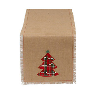 Embroidered Tree Burlap Table Runner