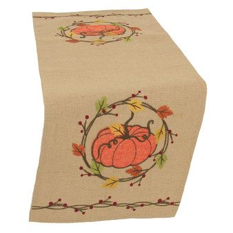 Rustic Pumpkin Wreath Fall Table Runner