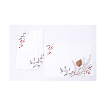 Pinecone and Berry Embroidered Christmas Placemats, Set of 4