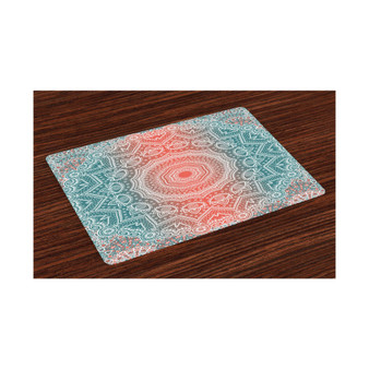 Coral and Teal Place Mats, Set of 4