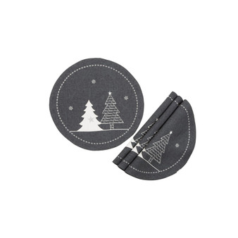 Lovely Christmas Tree Embroidered Double Layer Round Placemat - Set of 4