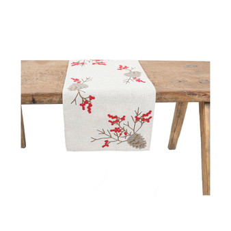 Christmas Pine Cone Crewel Embroidered Table Runner