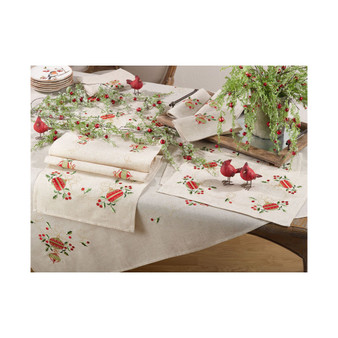 Embroidered Ornament Holiday Linen Blend Table Runner, 16" x 72"