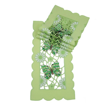 Emerald Mariposa Embroidered Cutwork Tray Cloth - Set of 4, 8" x 15"