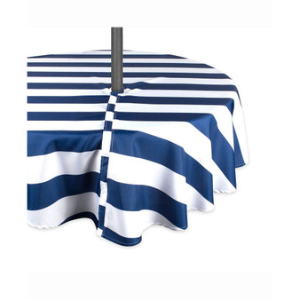 Nautical Blue Cabana Stripe Outdoor Table cloth with Zipper 52" Round