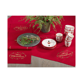 Merry Christmas Embroidered Holiday Table Runner, 14" x 72"