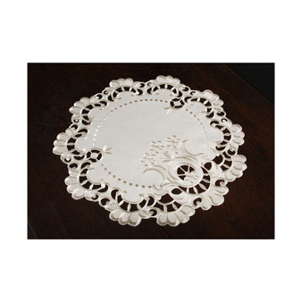 Scalloped Lace Embroidered Cutwork Round Placemats, 15" Round, Set of 4