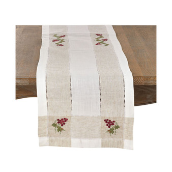Embroidered Table Runner with Grape Hemstitch Design