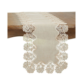 Lace Table Runner with Rose Border Design, 72" x 16"