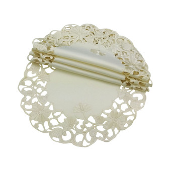 Daisy Lace Embroidered Cutwork Round Doily - Set of 4, 12" x 12"