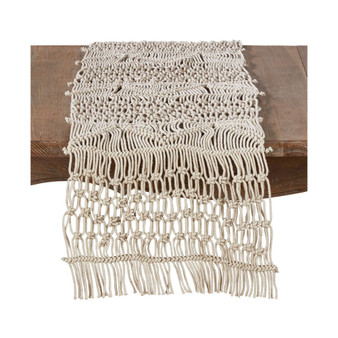 Cotton Table Runner with Macramé Design