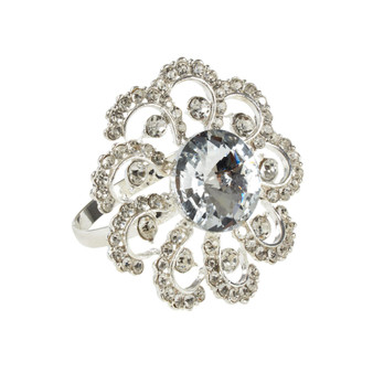 Jeweled Floral Napkin Ring Set of 4, 1.5" x 1.5"