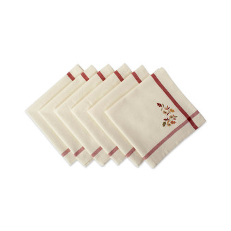Embroidered Fall Leaves Corner with Border Napkin, Set of 6