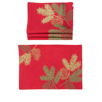 Christmas Pine Tree Branches Embroidered Double Layer Placemats - Set of 4