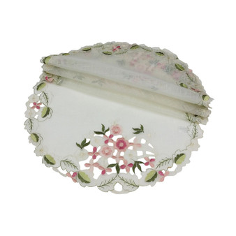Fairy Garden Sheer Embroidered Cutwork Round Doily - Set of 4, 16" x 16"