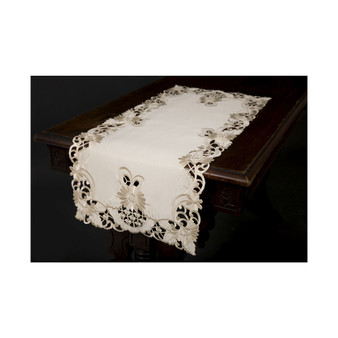 Delicate Daisy Embroidered Cutwork Table Runner, 15" x 34"