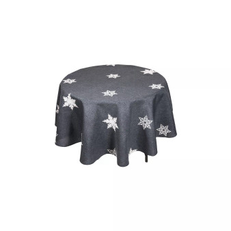 Glisten Snowflake Embroidered Christmas Round Tablecloth, 70"