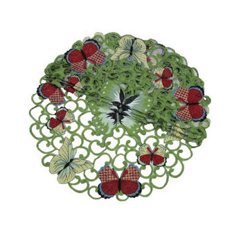 Butterflies Embroidered Cutwork Round Doily - Set of 4, 16" x 16"