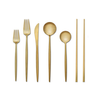 Skandia Zephyr Satin Gold 28-PC Flatware Set/with chopstick, Service for 4