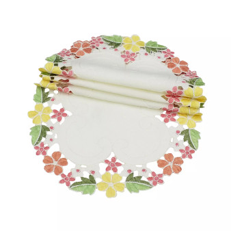 Fancy Flowers Round Doily - Set of 4, 8" x 8"