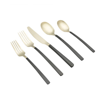 Beacon Two Tone Black-Gold Satin 20-Piece Flatware Set, Service for 4