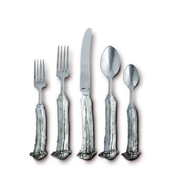 5 Piece Pewter Antler Flatware Set Place Setting