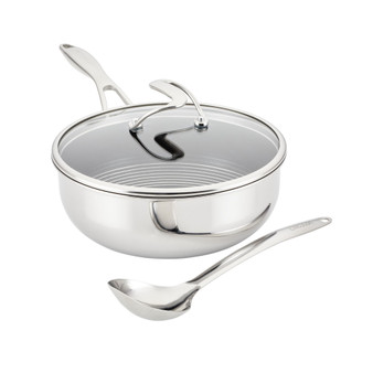 SteelShield C-Series Tri-Ply Clad Nonstick Chef Pan with Lid and Cooking Utensil Set, 3-Piece, Silver