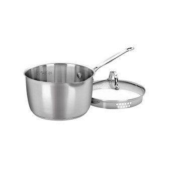 Chef's Classic Stainless Steel 3 Qt. Covered Cook-and-Pour Saucepan