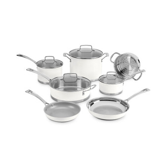 11-Pc. Stainless Steel Matte White Cookware Set
