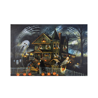 LED Lighted Creepy Haunted House Halloween Canvas Wall Art, 23.5" x 16"