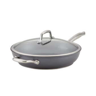 Accolade Forged Hard-Anodized Nonstick Deep Frying Pan with Lid, 12-Inch, Moonstone