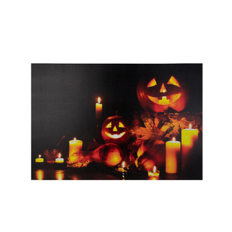 LED Lighted Jack-O-Lanterns and Leaves Halloween Canvas Wall Art, 15.75" x 23.5"