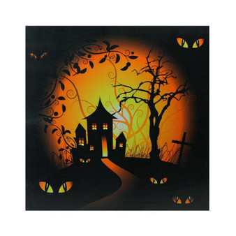 LED Lighted Spooky House Halloween Canvas Wall Art, 19.75" x 19.75"