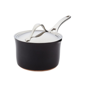Nouvelle Copper Luxe Hard-Anodized Nonstick Straining Saucepan, 3.5-Quart, Onyx