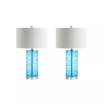 Cole 27.5" Modern Fused Glass Cylinder LED Table Lamp - Set of 2