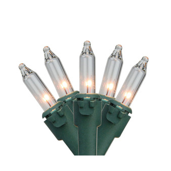 Set of 20 Clear Mini Christmas Lights 2.5" Spacing - Green Wire