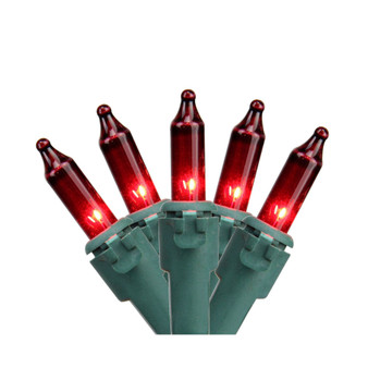 Set of 50 Red Mini Christmas Lights 2.5" Spacing - Green Wire